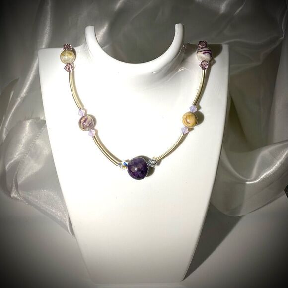 AEZ# Brighton Polished Amethyst & Silver Necklace - Picture 1 of 10